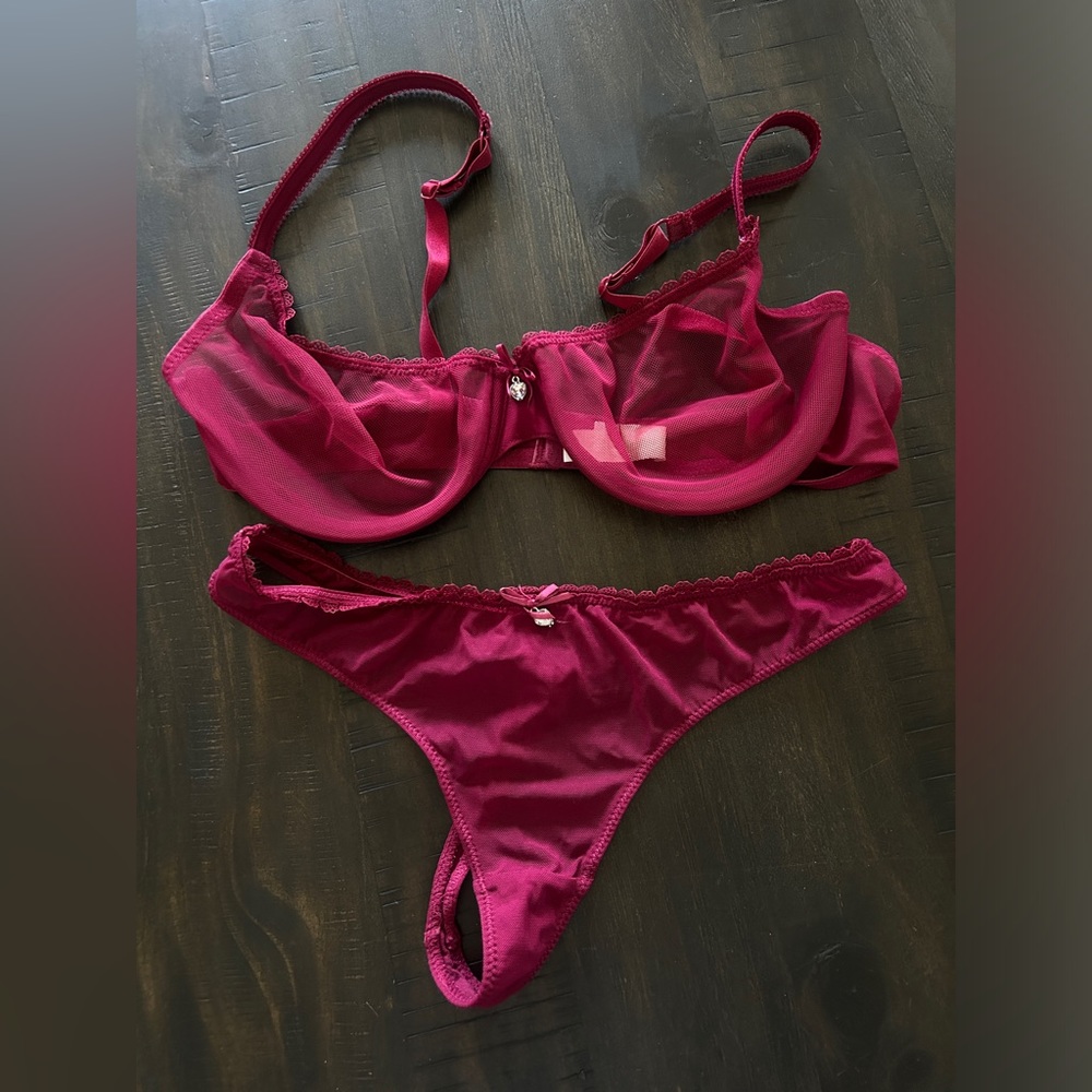 Red unlined bra and underwear